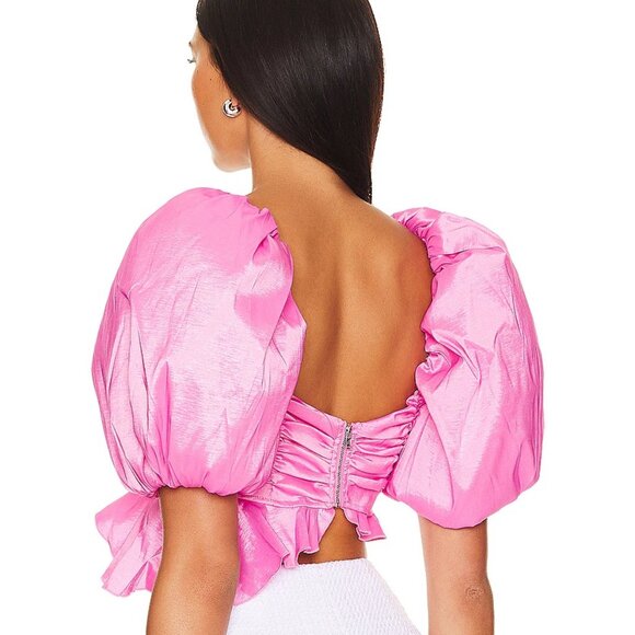 NWT FOR LOVE AND LEMONS JUDITH PINK SATIN CROPPED BLOUSE TOP SIZE S - Picture 3 of 8